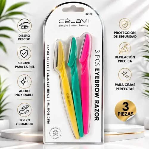 Perfilador De Cejas Celavi RZ101 Paquete Con 3 Piezas Verde, Amarillo y Rosa