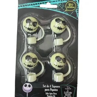 TAPÓN PARA POPOTES DE JACK SKELLINGTON, BRILLAN EN LA OBSCURIDAD, SET DE 4 PIEZAS