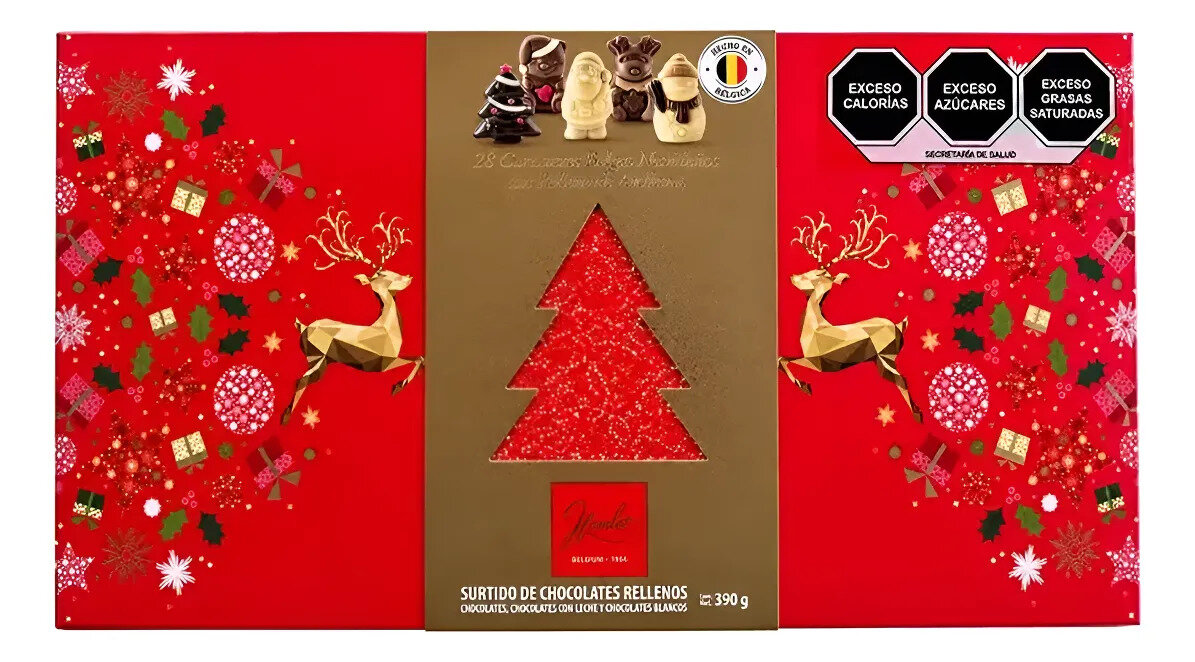 Chocolates de Figuras Navideñas, Rellenos de Avellana, 390 gr, Hecho en Bélgica