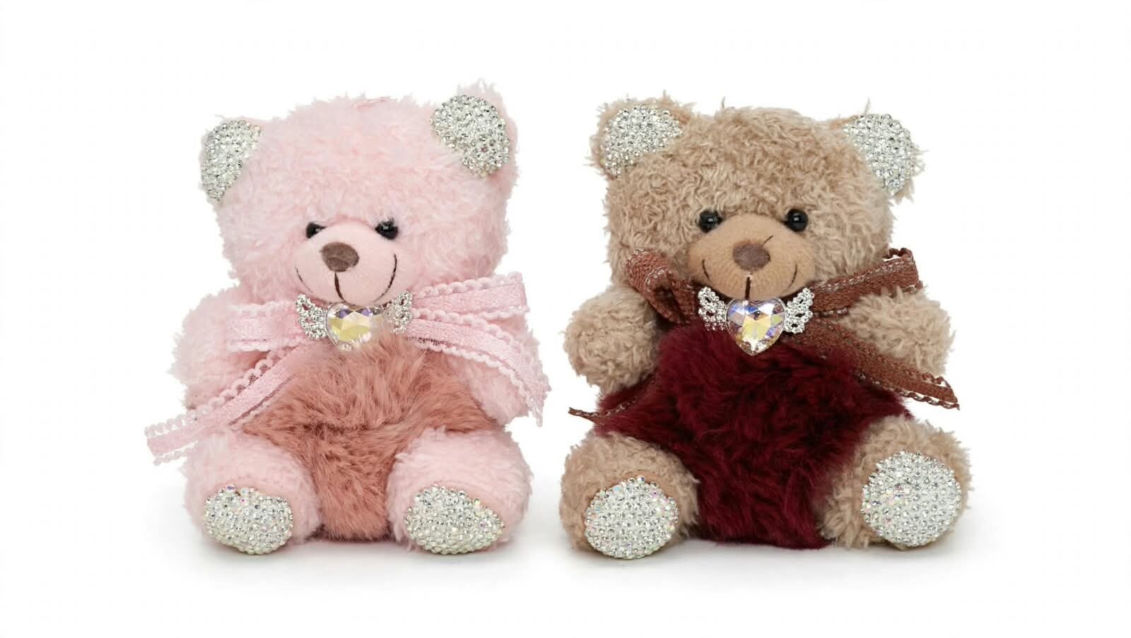 LLAVERO DE OSO DE PELUCHE CON BRILLOS EN OREJAS Y PATITAS, DIFERENTES COLORES