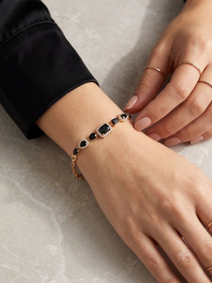 PULSERA CON PIEDRAS BRILLANTES NEGRAS
