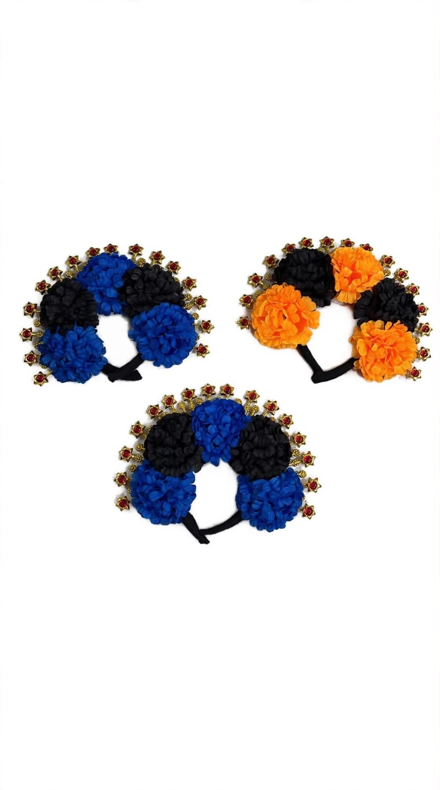 Diadema De Catrina Con Tiara Dorada Y Flor De Cempasuchil