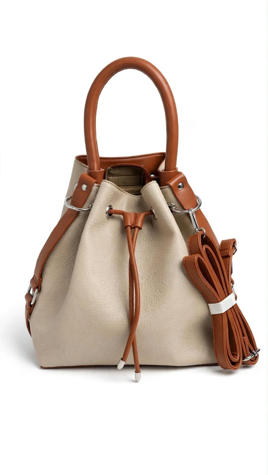 Bolsa Bucket Bag Color Beige Constraste Marron Unibella