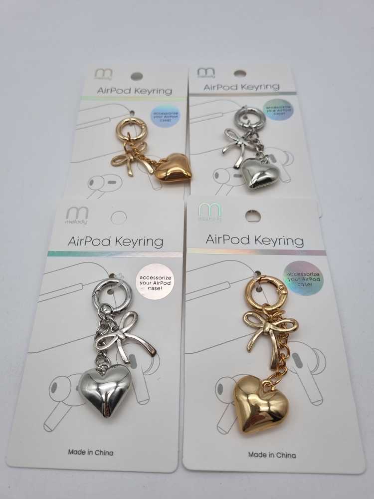 Llavero Charm de Moño con Corazón Metálico Dorado o Plateado