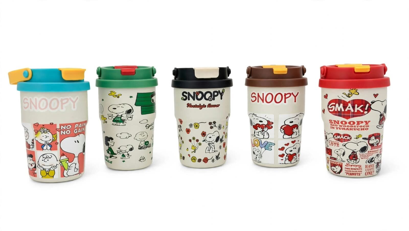 THERMO TAZA PORTATIL, DISEÑO DE SNOOPY PEANUTS CAPACIDAD DE 400 ML, VARIOS COLORES