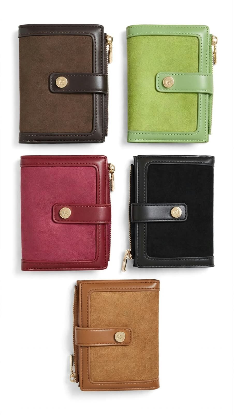 CARTERA TIPO GAMUZA, BROCHE CENTRAL DORADO, VARIOS COLORES UNIBELLA