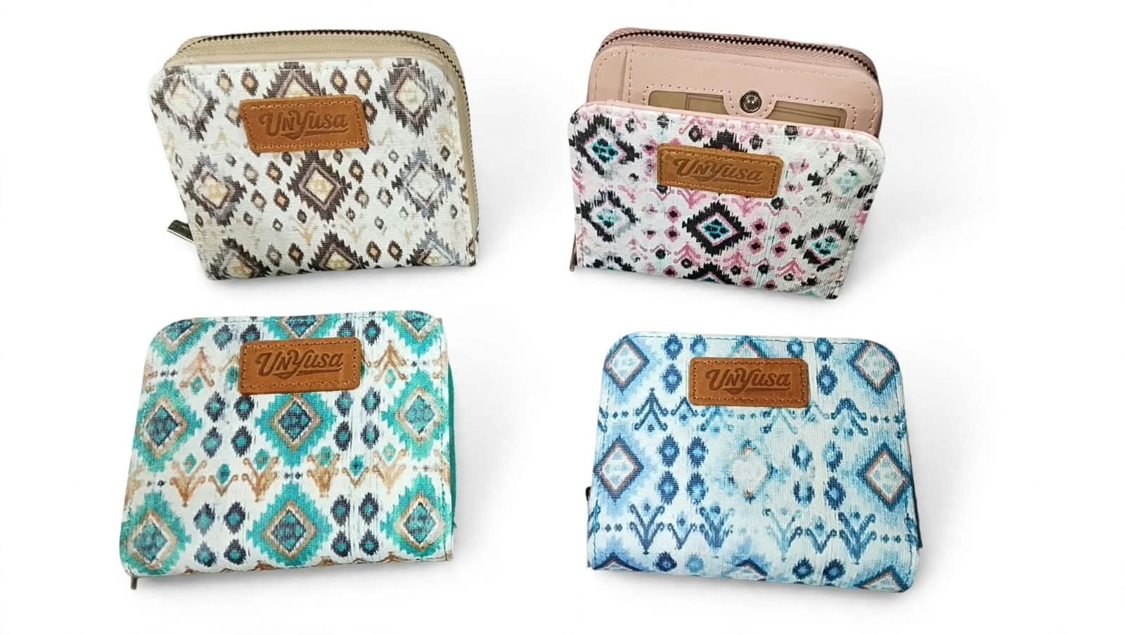 CARTERA DE TELA PEQUEÑA CON ESTAMPADO ESTILO IKAT, MULTICOLOR UNIBELLA