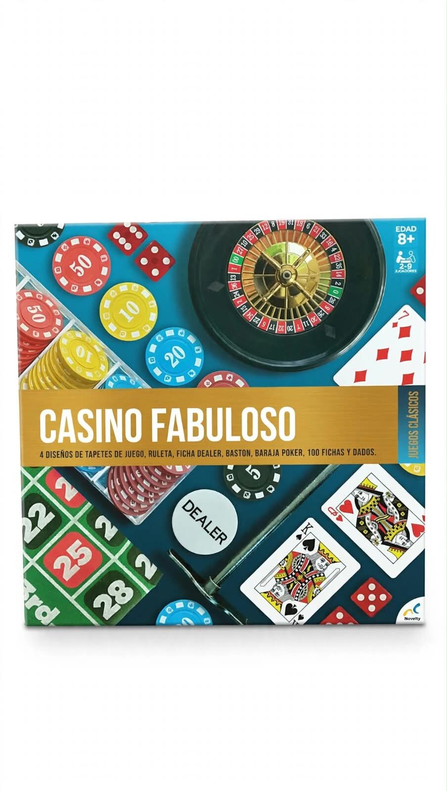 CASINO FABULOSO, JUEGO DE MESA, NOVELTY, SET 4 JUEGOS TEXAS HOLD´EM, BLACK JACK, RUELTA Y DADOS, 8+