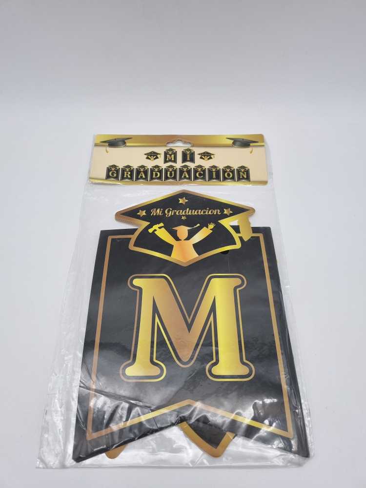 Letrero Graduación Negro con Dorado, Guirnalda Material Cartón