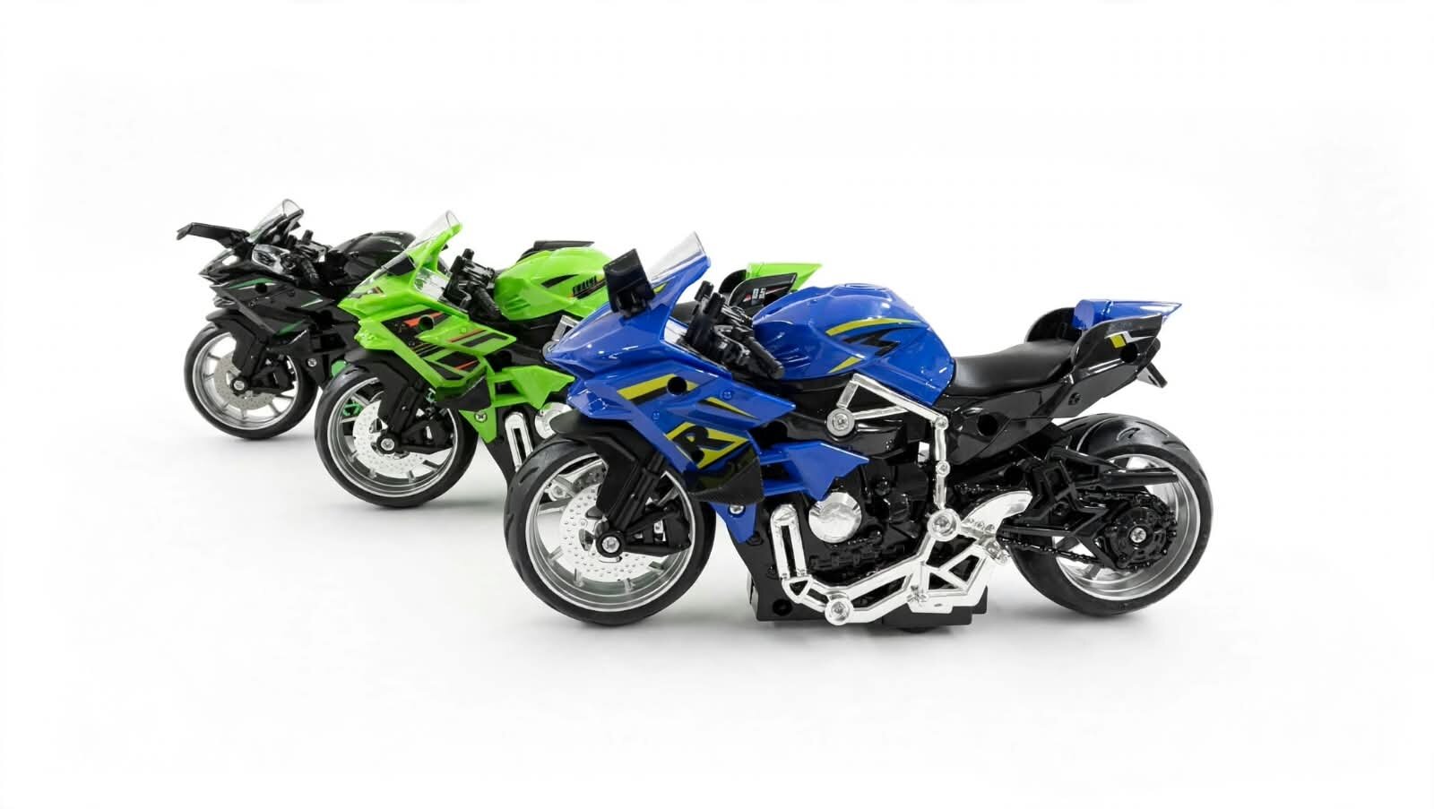 MOTOCICLETA TIPO KAWASAKI NINJA, JUGUETE CON LUZ, SONIDO Y EFECTO HUMO, + 6 AÑOS