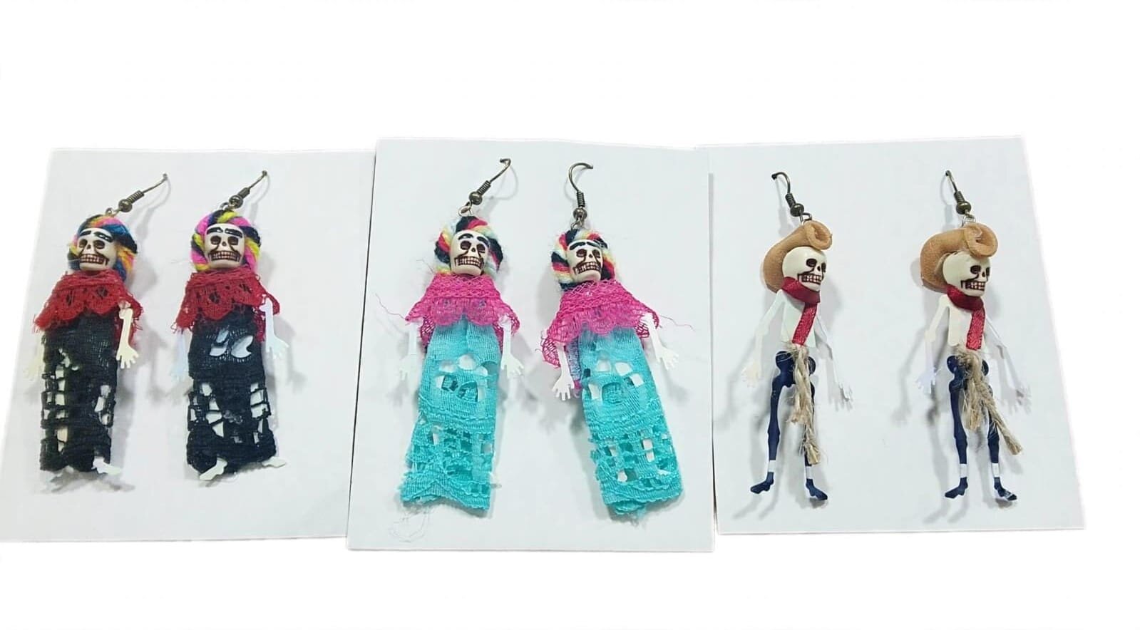 Arete Largos Artesanales, Diseños De Dia De Muertos