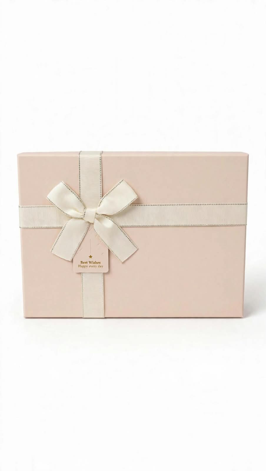 Caja De Regalo Rectangular Mediana Bicolor Beige Con Negro Con Moño
