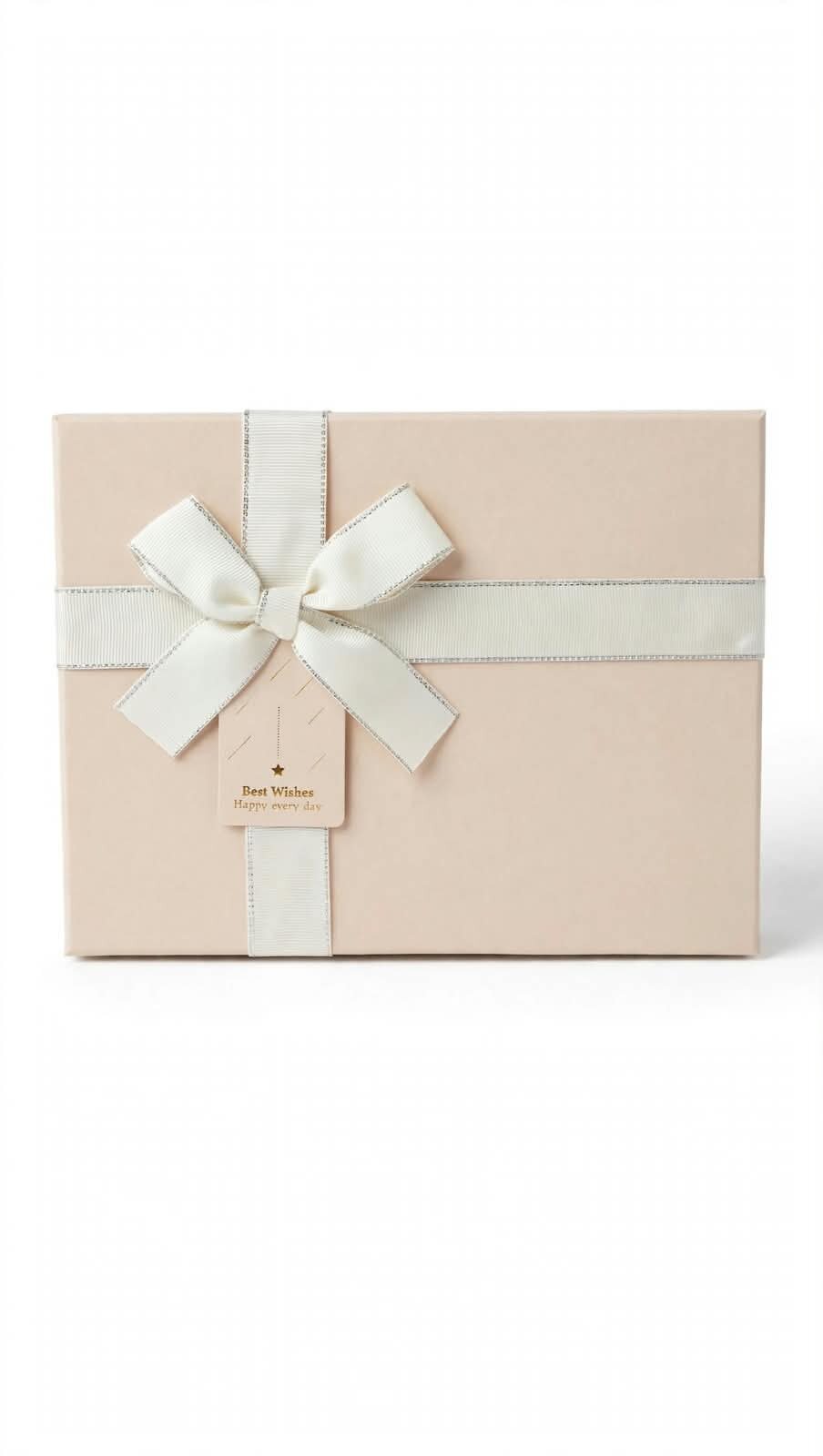 Caja De Regalo Rectangular Chica Bicolor Beige Con Negro Con Moño