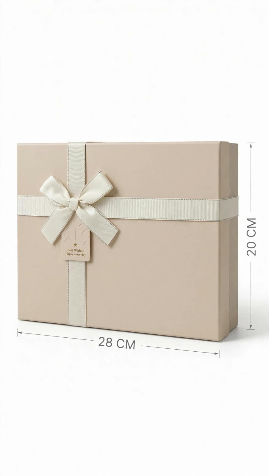 Caja De Regalo Rectangular Grande Bicolor Beige Con Negro Con Moño