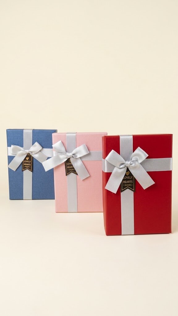 CAJA DE REGALO RECTANGULAR MEDIANA SATINADA COLOR ROSA, AZUL O ROJO