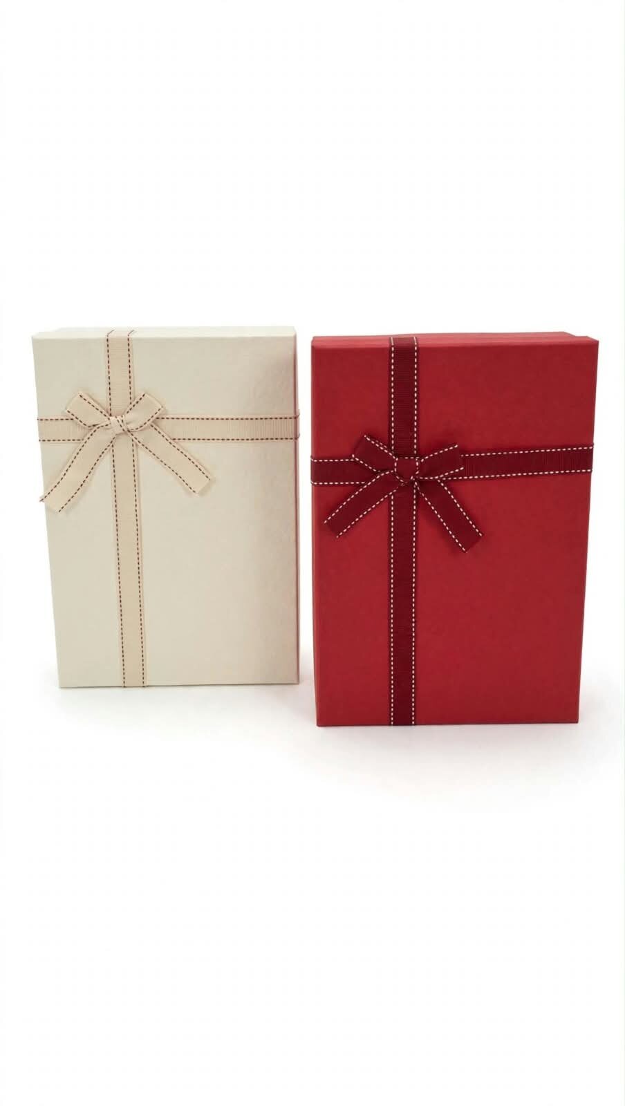 CAJA DE REGALO RECTANGULAR GRANDE CON TAPA TEXTURIZADA Y MOÑO CON COSTURA PUNTEADA