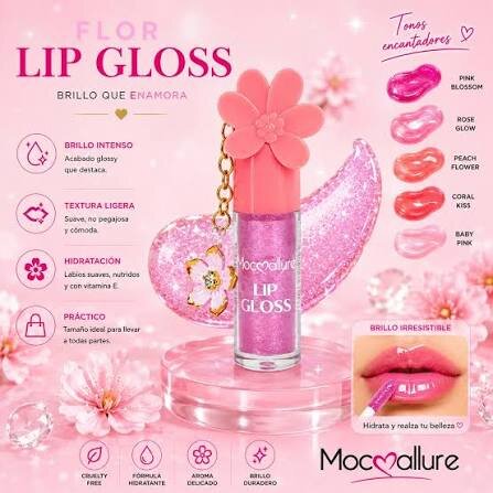 Lip Gloss Con Tapa De Figura De Flor Y Práctico Llavero Colgante Mocallure