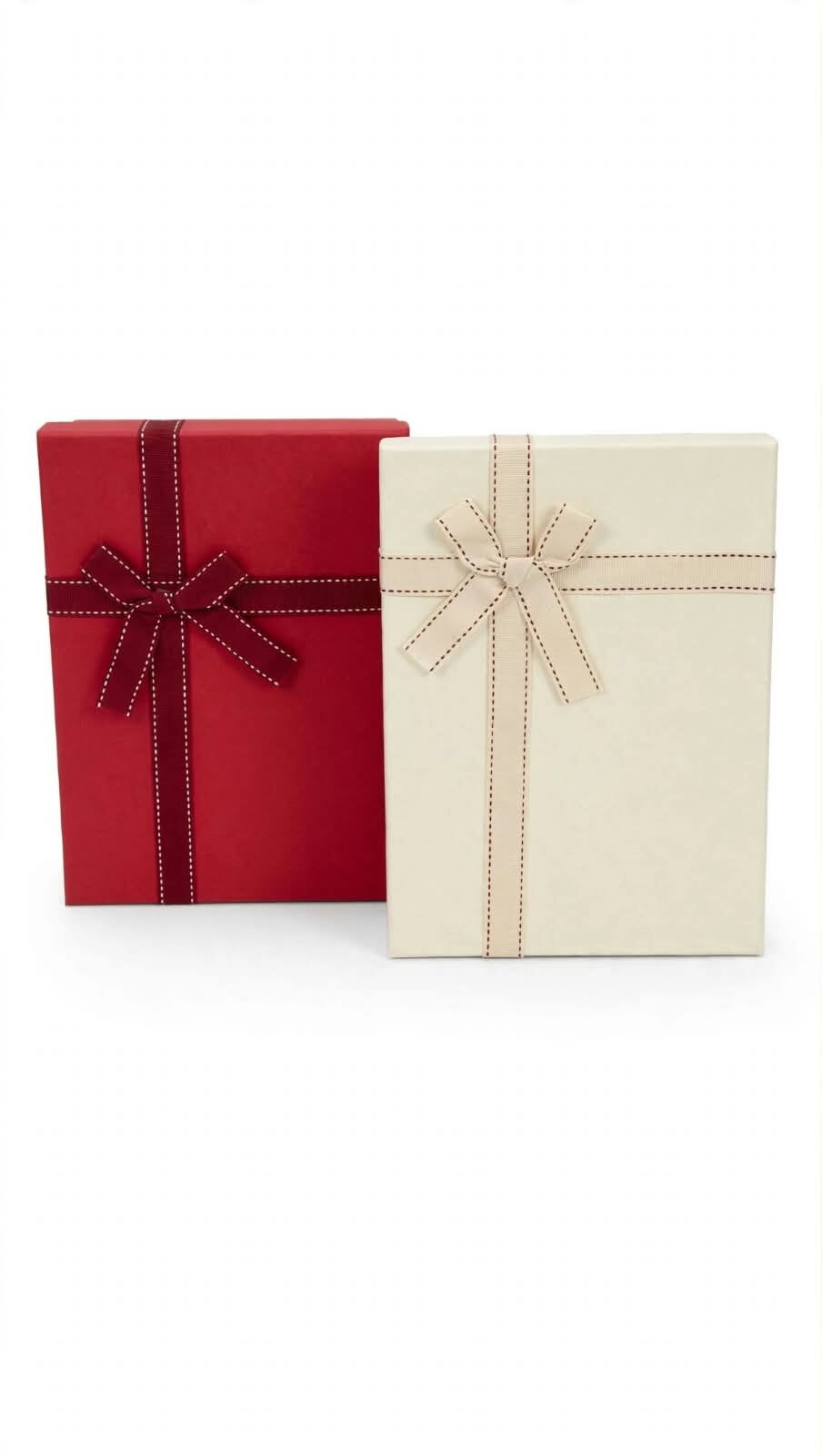 CAJA DE REGALO RECTANGULAR MEDIANA CON TAPA TEXTURIZADA Y MOÑO CON COSTURA PUNTEADA