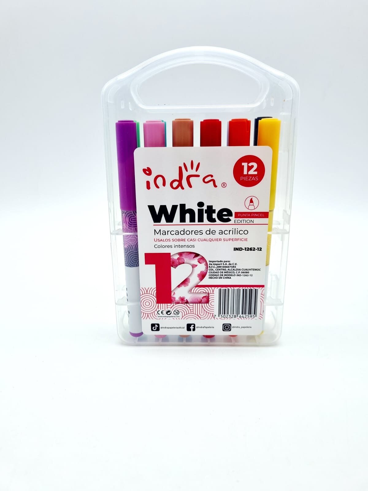 MARCADORES DE ACRÍLICO PUNTA PINCEL, MARCA INDRA, 12 PZAS
